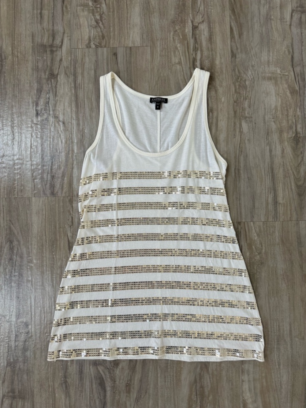 Cream Lightweight Knit Top with Gold Sequin Stripes